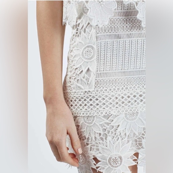 Topshop Mini Skirt Size 4 White Lace Sunflower Design Back Zipper Decorative Hem - Picture 3 of 7